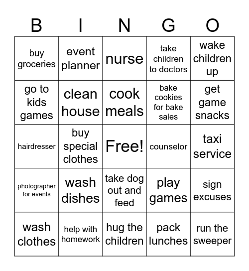 MOTHER'S DUTIES BINGO Card