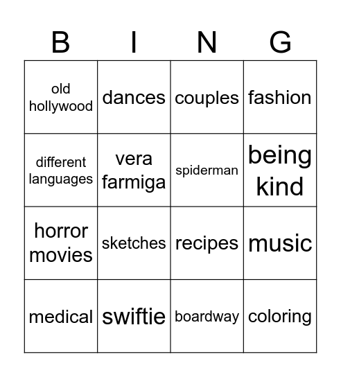 my fyp bingo Card