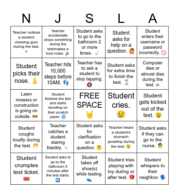 NJSLA Proctoring Bingo! Bingo Card