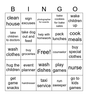 MOTHER'S DUTIES BINGO Card