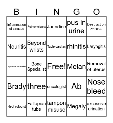 Health Science 1 Bingo Card