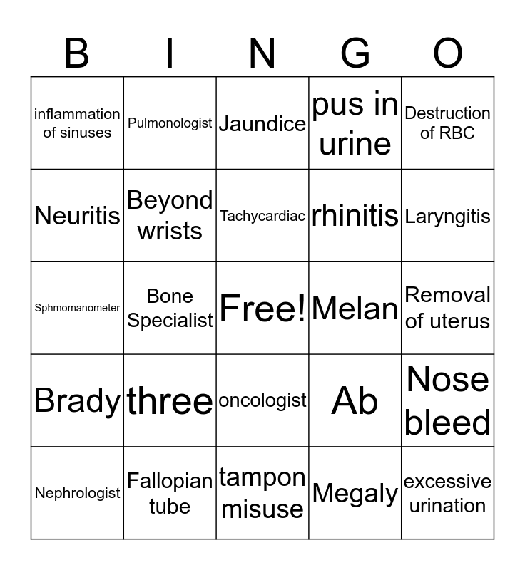 Health Science 1 Bingo Card