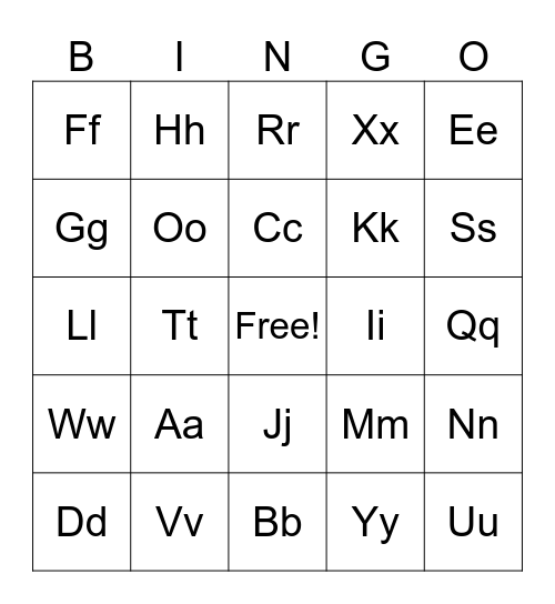 Alphabet Bingo Card