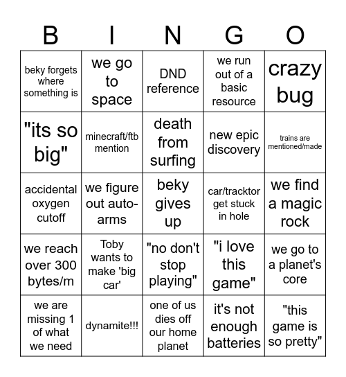 Astroneer bingo Card