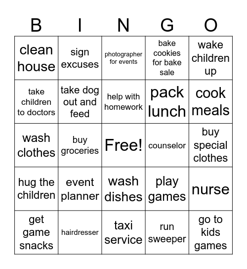 MOTHER'S DUTIES BINGO Card