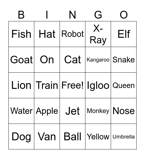 Alphabet Bingo Card
