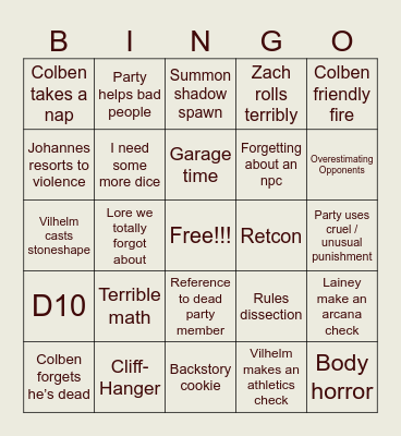 Barovian Bingo Card
