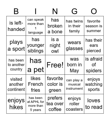 Get To Know You Bingo! Bingo Card
