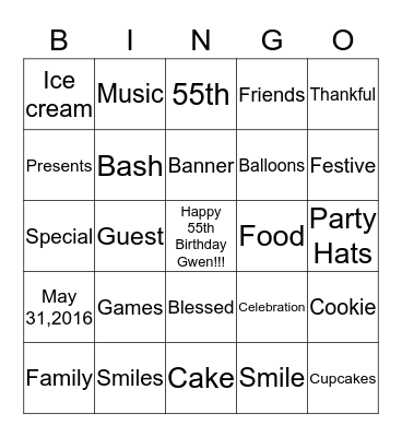 Happy Birthday Gwendolyn Bingo Card