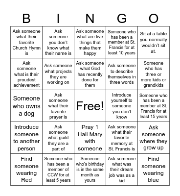 CCW Ladies Spring Gathering Bingo Card