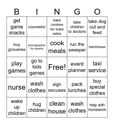 MOTHER'S DUTIES BINGO Card