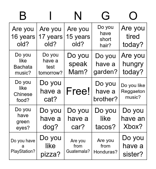 Untitled Bingo Card