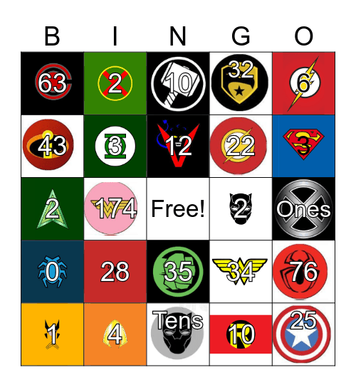 Superhero Bingo Card