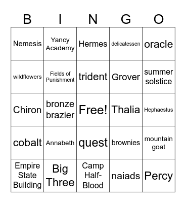 Percy Jackson - Chapters 7 and 8 Bingo Card