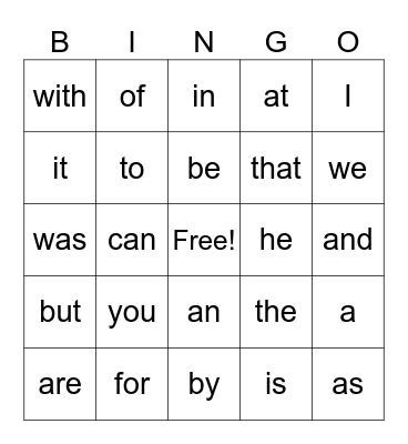 Juan's Sight Words Bingo Card