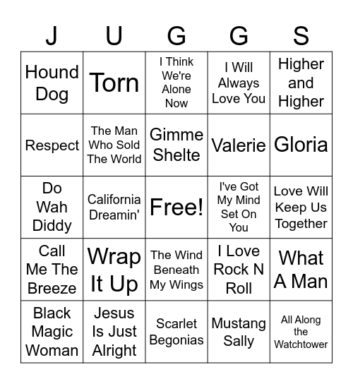 Songs Less Famous Than The Cover Bingo Card