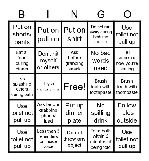 Good Choices Bingo Card