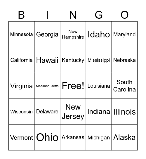 States Bingo Card