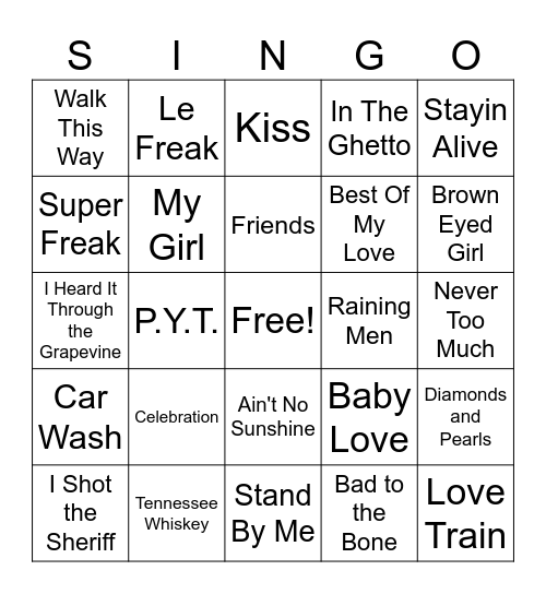 Classic Hits Bingo Card