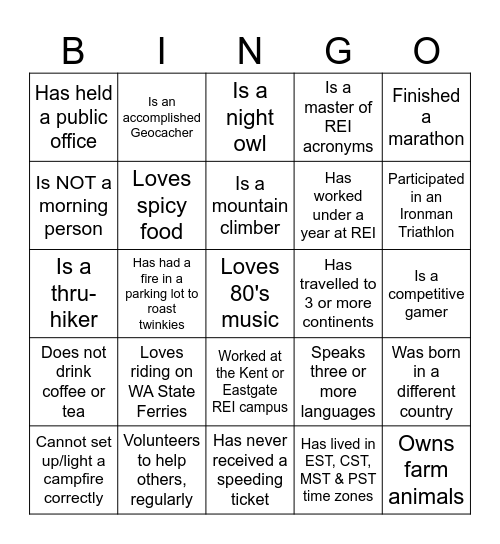 IVCS Get To Know You Bingo! Bingo Card