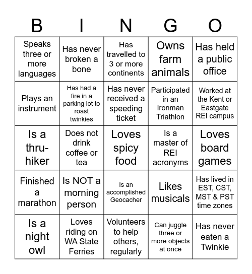 IVCS Get To Know You Bingo! Bingo Card