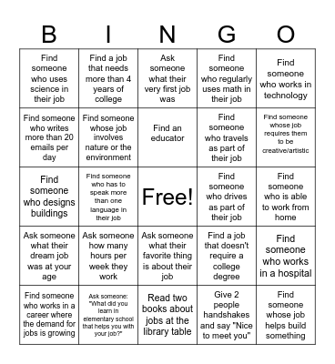 Lawton Career Night Bingo Card