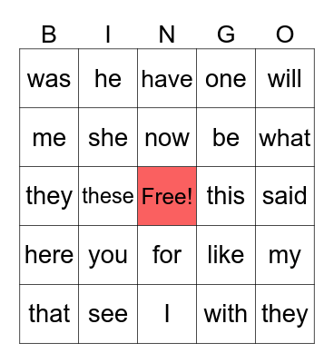 Red A Word Walls Bingo Card