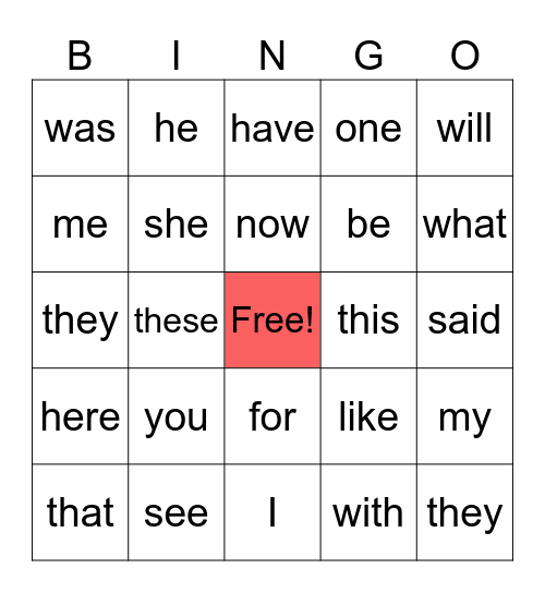 Red A Word Walls Bingo Card