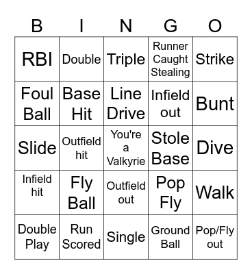 Softball Practice Bingo Card