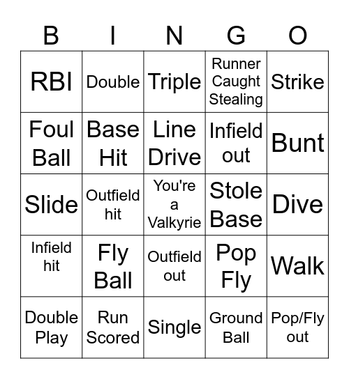 Softball Practice Bingo Card