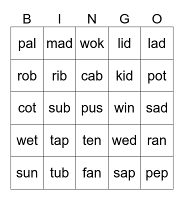 ap 5 words Bingo Card