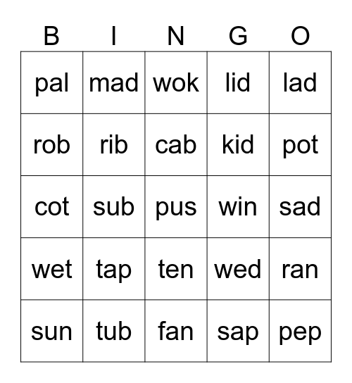 ap 5 words Bingo Card