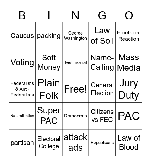 Political Participation Bingo Card