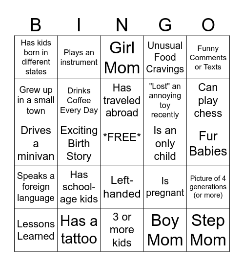 Mom Life Bingo Card