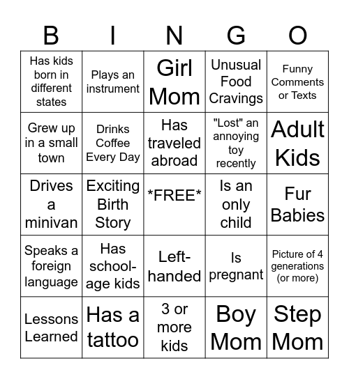 Mom Life Bingo Card