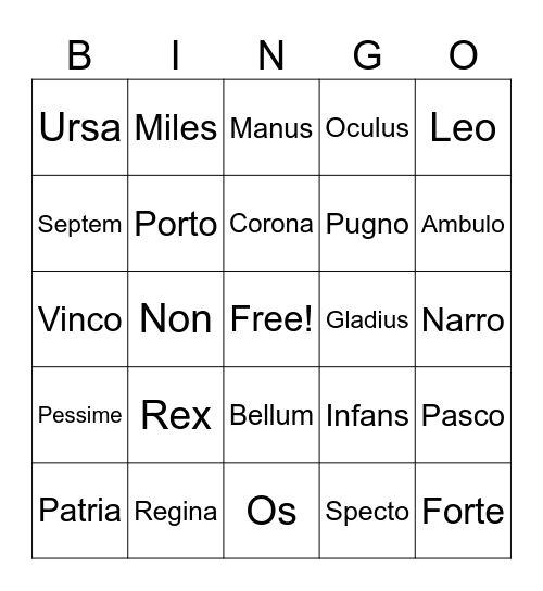 Latin review! Bingo Card