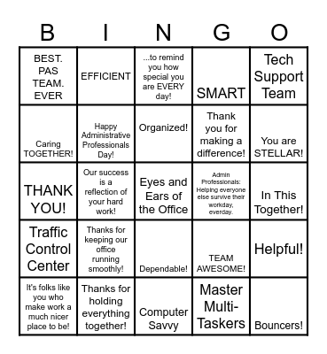 Admin Day Bingo Card
