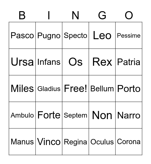Latin Review Bingo Card