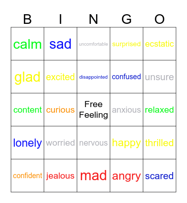 Feelings Bingo Card