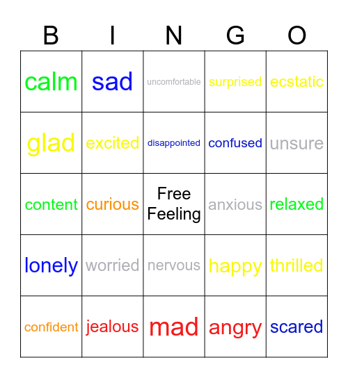 Feelings Bingo Card