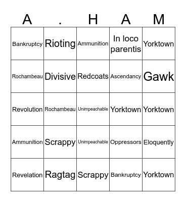 Hamilton Sing-along Bingo Card