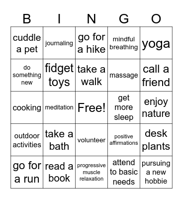 self-care Bingo Card