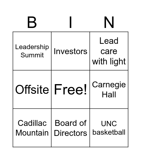 Town Hall Bingo Card