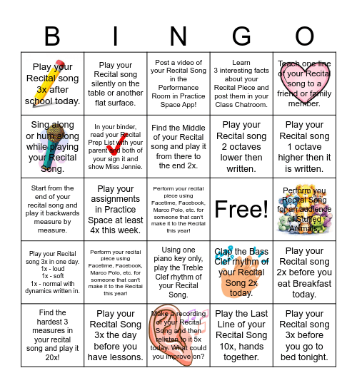 Are you ready for the Recital? Bingo Card