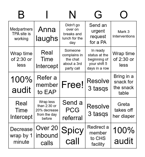 Pod Bingo Card