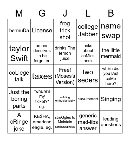 2 Seders (2!!) Bingo Card