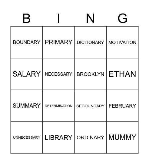 ETHAN SPELLINGS 22.04.24 Bingo Card