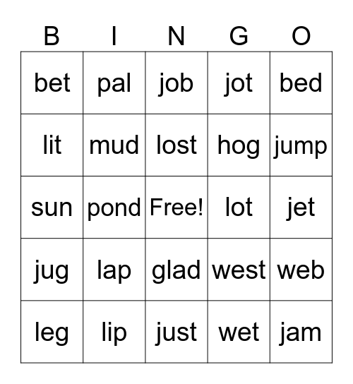 Lessons 26-29 Bingo Card