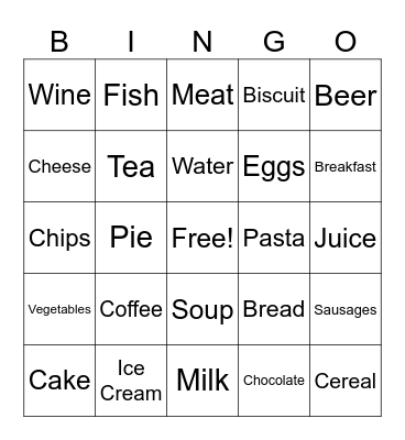 Food and drink Bingo Card