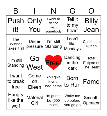I LOVE THE 80s Bingo Card